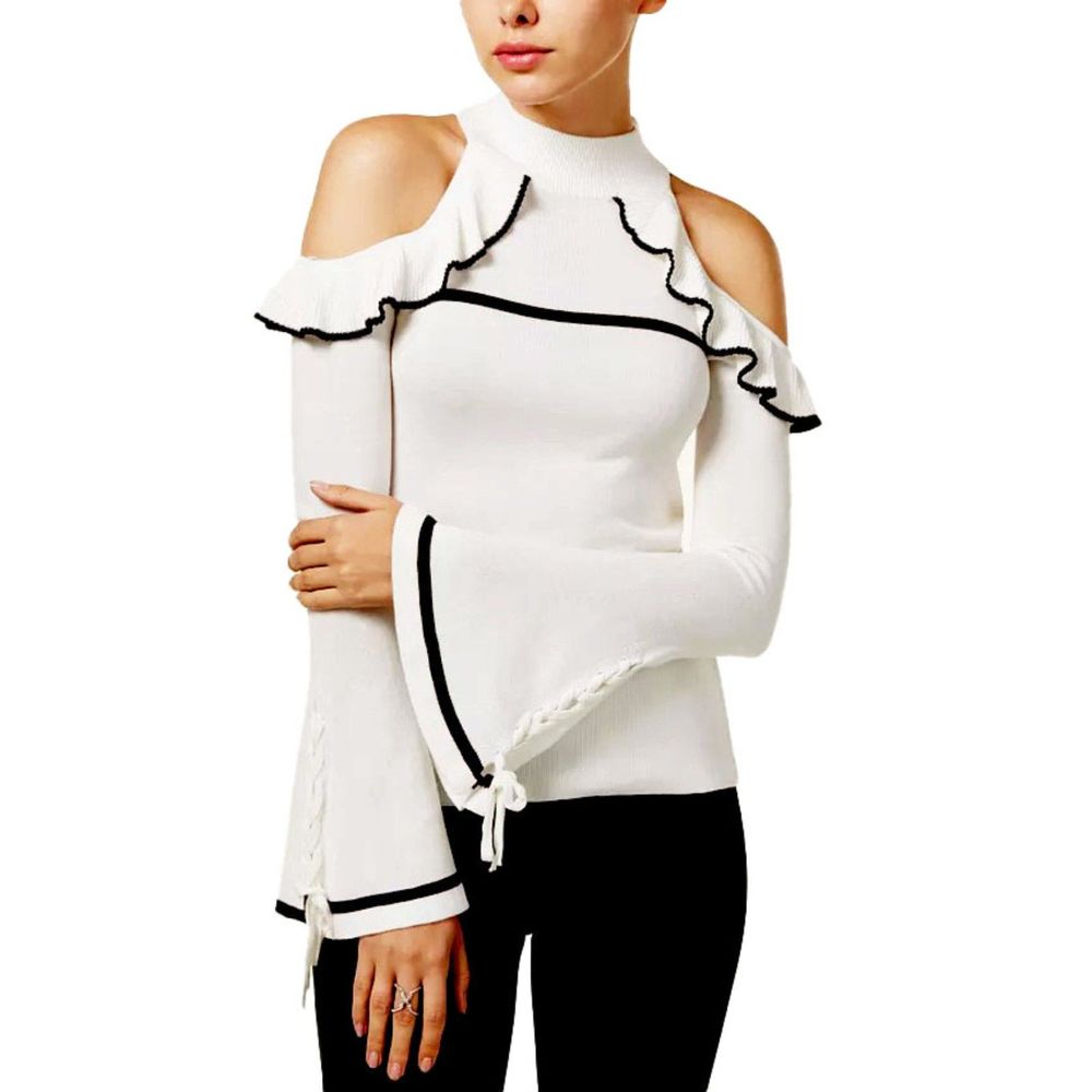 Elegant White Cold Shoulder Sweater